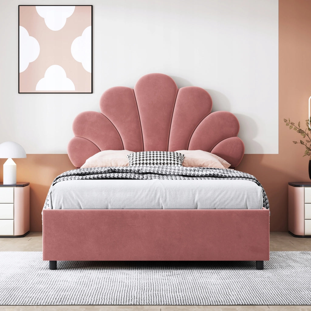 Letto imbottito 90x200 - Xylo - rosa, telaio sollevabile