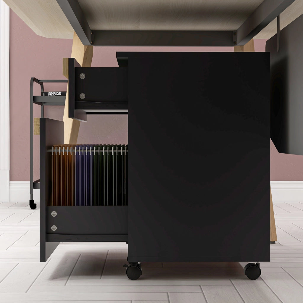 Scrivania con cassetti e ruote ¨C Minimal ¨C Nero 48x40x59,5 cm