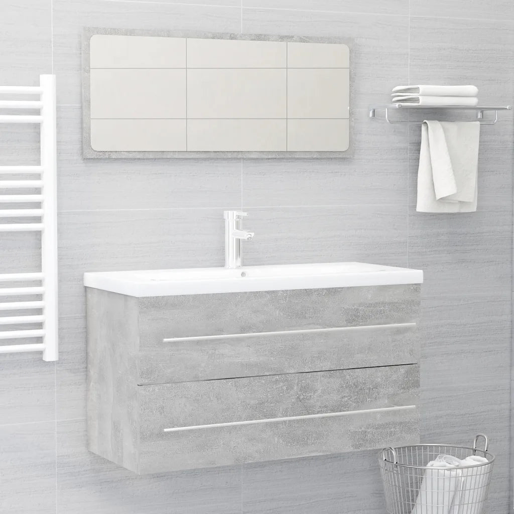 Set Mobili da Bagno 2 pz Grigio Cemento in Legno Multistrato 804849