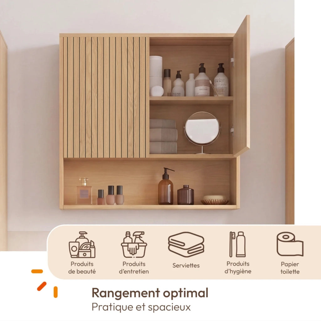 IDMarket - VICTOR Mobile da bagno sospeso a 2 ante con ripiano effetto doghe