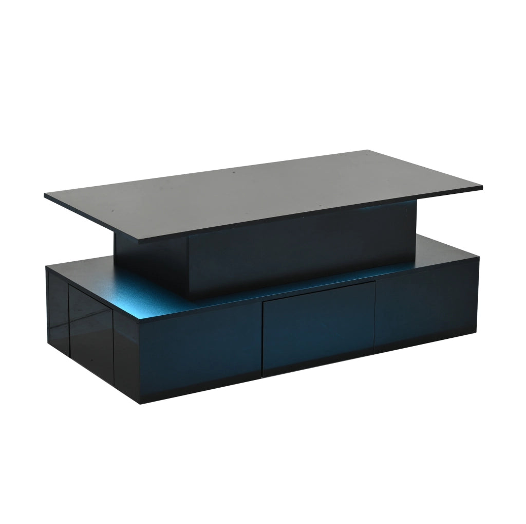 Tavolino da caff¨¨ 100x50 cm elevabile con LED, 4 cassetti e USB in MDF nero