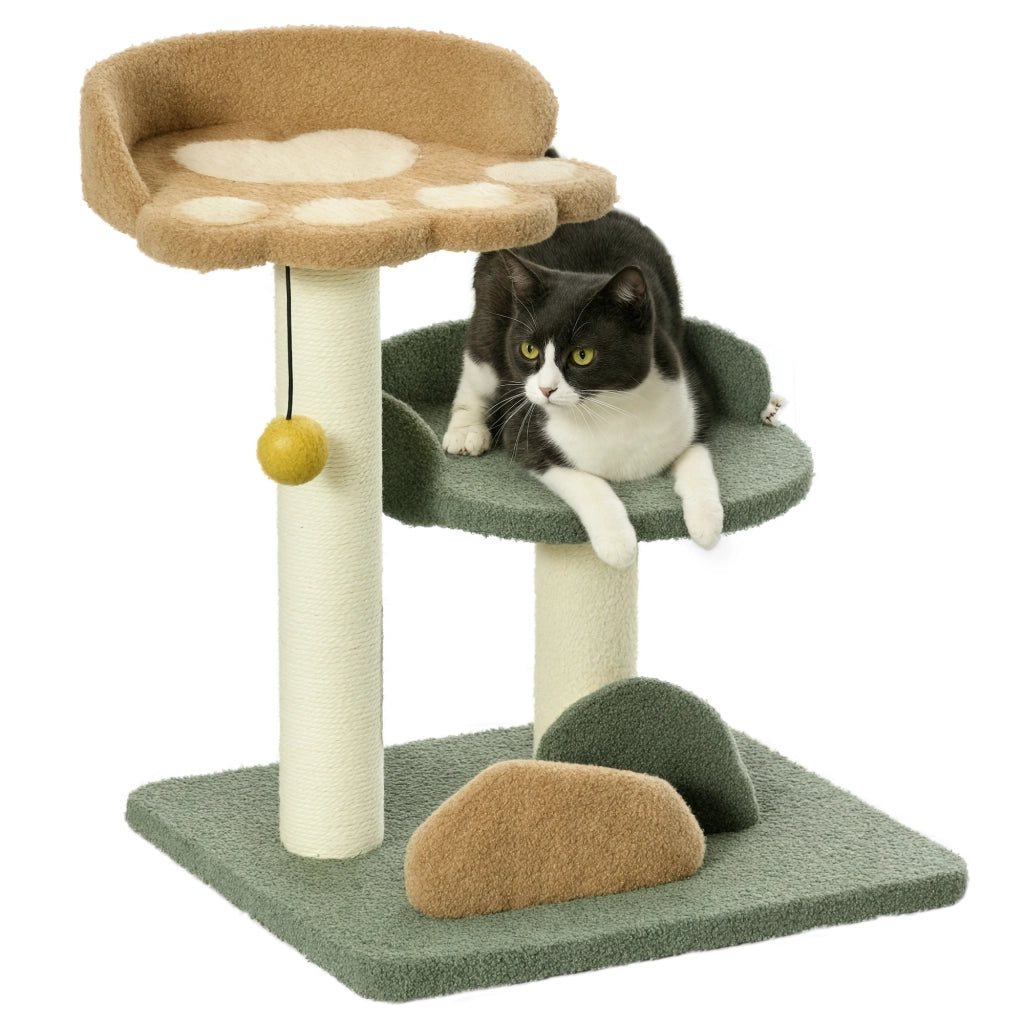 EasyComfort Albero Tiragraffi per Gatti con 2 Lettini, Pallina e Rivestimento in Velluto, 43x39x52cm