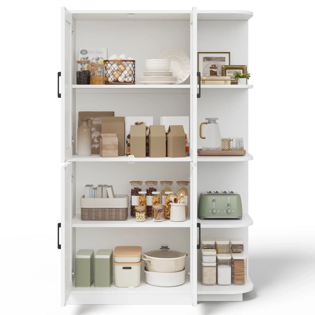 Armadio da cucina alto 103x40x163 cm, dispensa con 4 ante e 4 ripiani aperti, mensole regolabili per soggiorno e sala da pranzo
