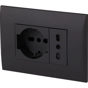 PLACCA C/SUPP PRESA BIPAS+PRESA BIPAS SCHUKO NERO- 1,0 pz