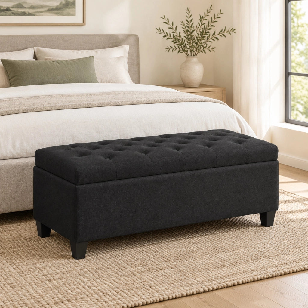 Panca contenitore imbottita 100x40x44 cm in poliestere nero HOMVRA
