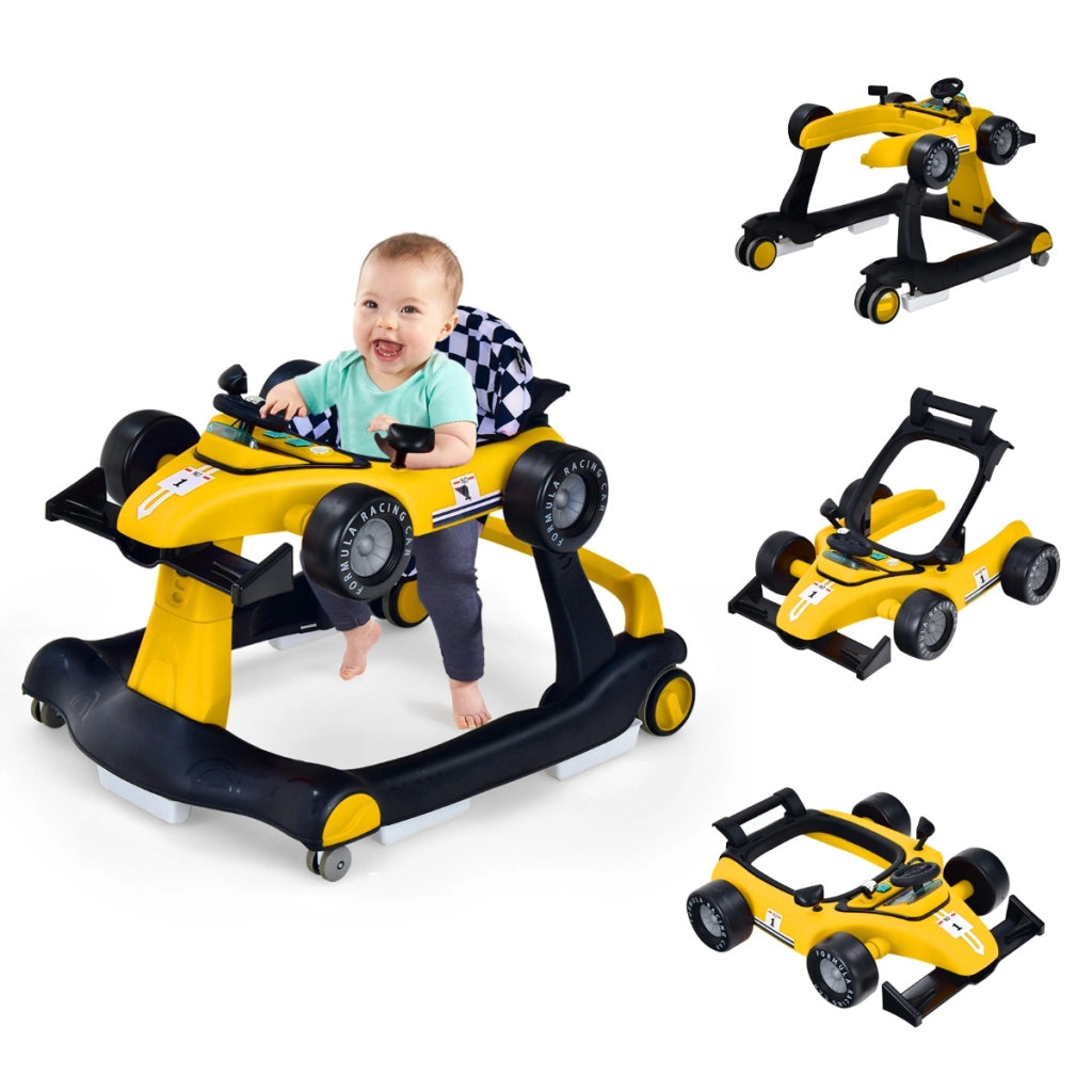 Primi passi 4 in 1 per neonati con altezza e velocit¨¤ regolabili, Primi passi a spinta con carillon con luci Giallo-Primi passi
