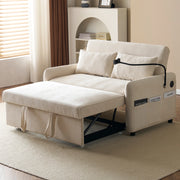 Divano letto a 2 posti estraibile in chenille beige con schienale regolabile porte USB tasche laterali e portacellulare