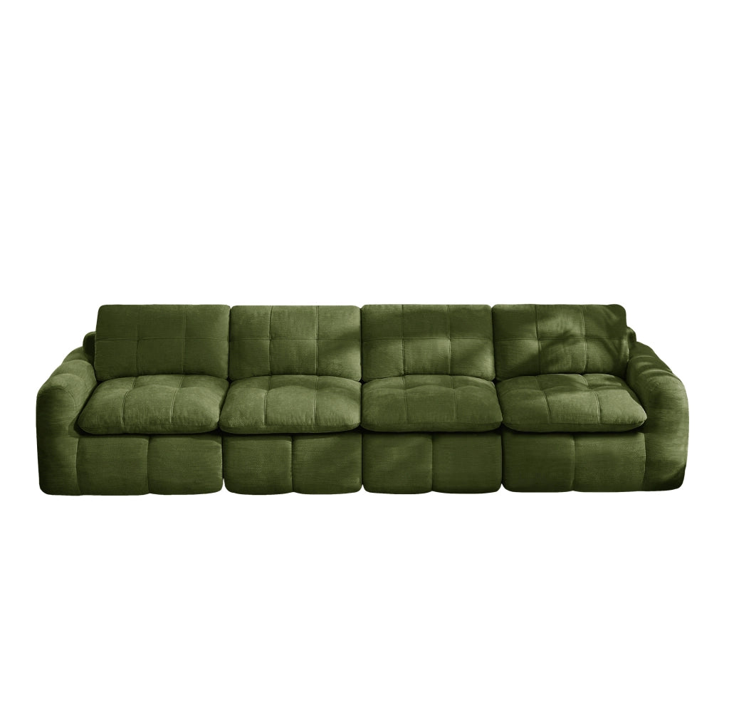 Divano modulare 4 posti verde in chenille con schiuma ad alta densità 32D, senza telaio, per soggiorno e appartamenti