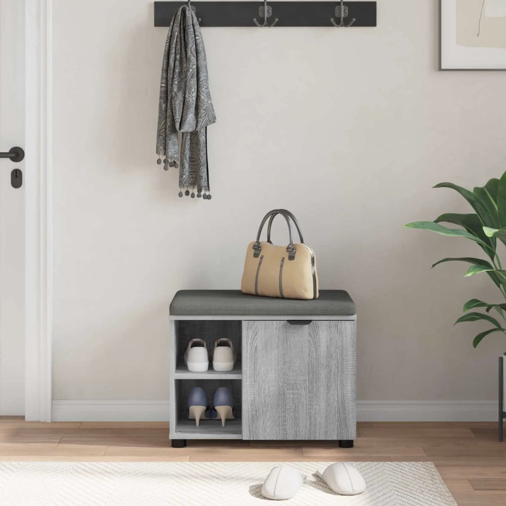 Panca per ingresso con cuscino Sonoma grigia 60 x 38 x 46 cm