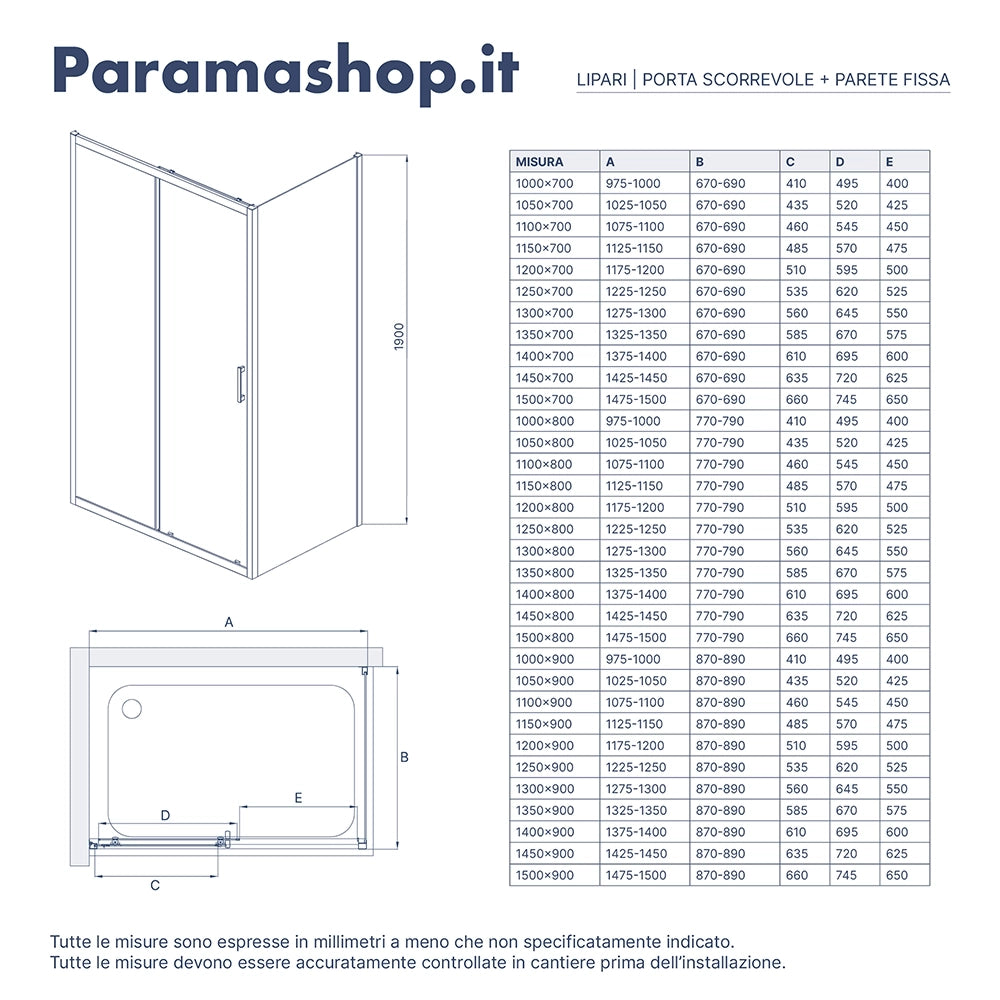 Box doccia 80x115 cm scorrevole vetro temperato 6mm opaco h190 | Lipari