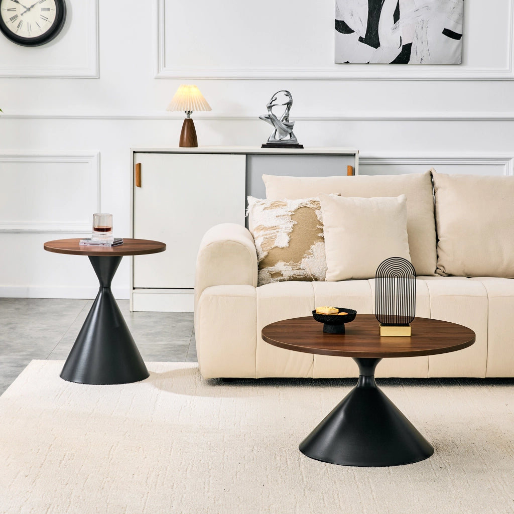 TAVOLINO DA CAFFÈ Set da 2 pezzi Ø70/50 cm Nocciola e nero