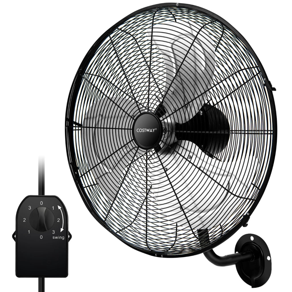 Ventilatore a parete da 51cm con 3 velocit¨¤ oscillazione a 85¡ã e testa inclinabile a 30¡ã, Ventilatore in metallo Nero