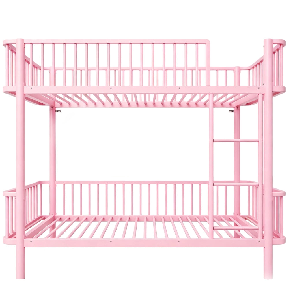 Letto a Castello in Metallo 90x200 cm con Angoli Arrotondati e Sponde di Sicurezza, Nero e Rosa