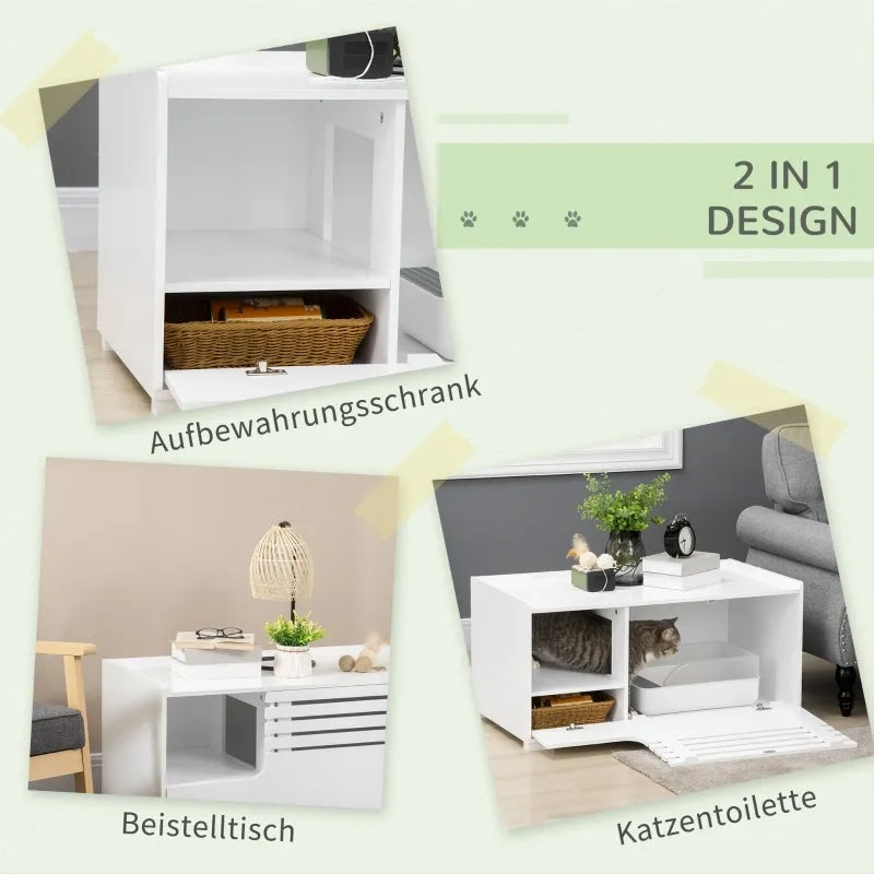 Armadio per gatti 2-in-1 con 2 ripiani, porta magnetica, bianco