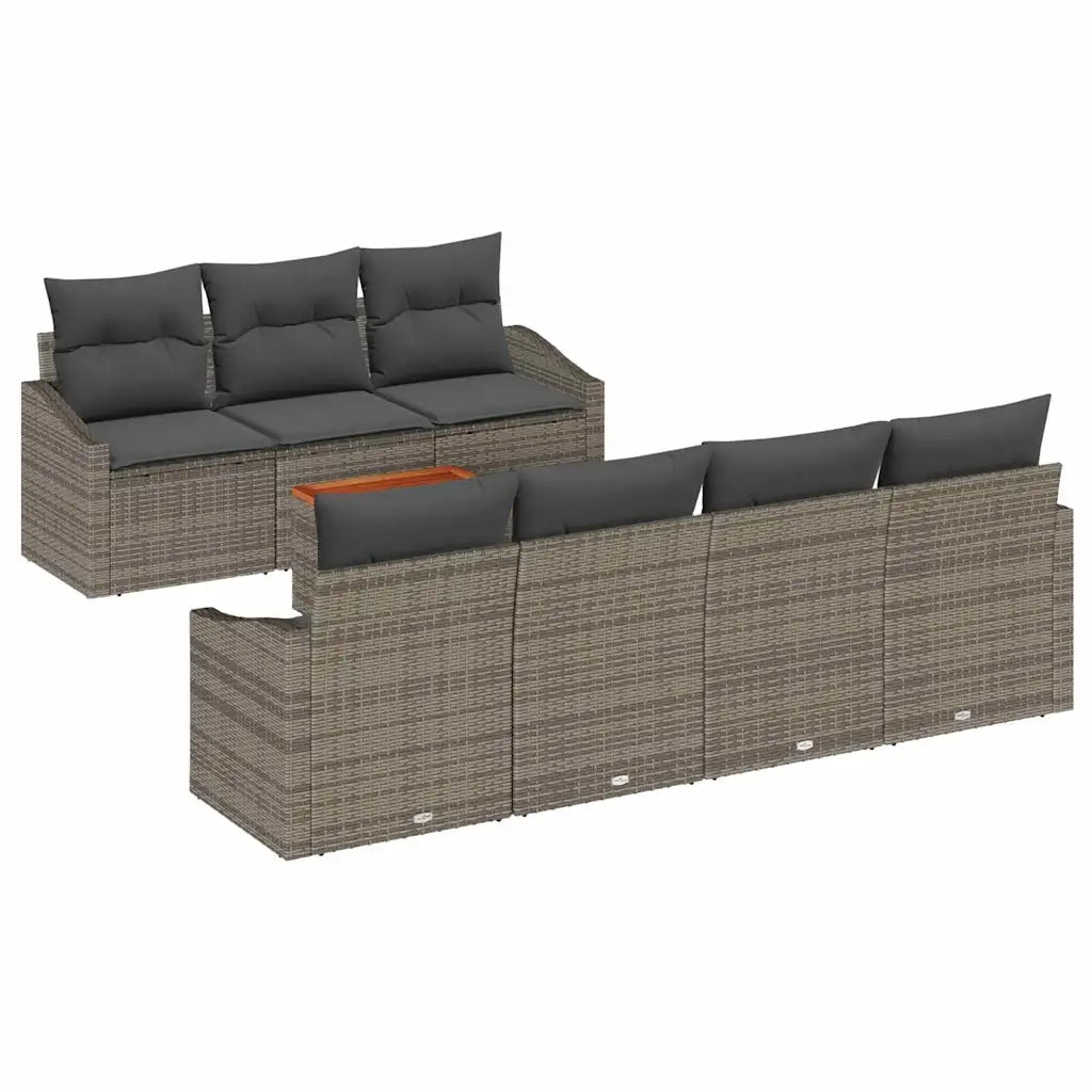 Set Divano da Giardino con cuscino 8 pcs Grigio polyrattan