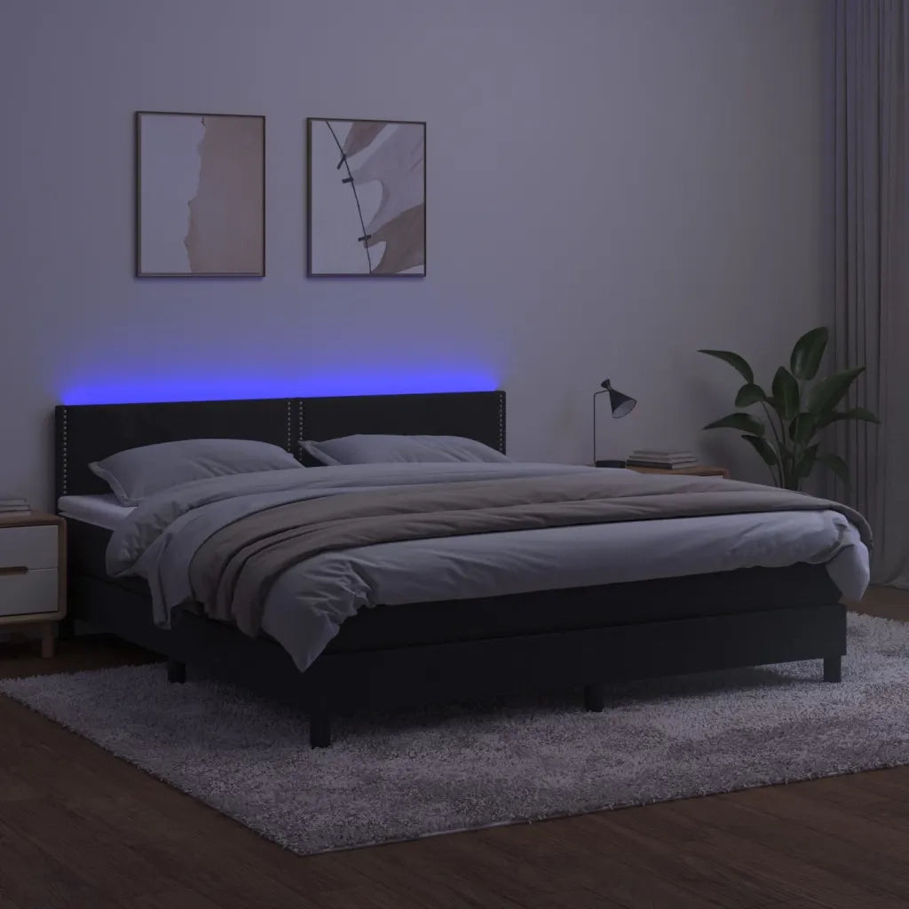 Letto a Molle con Materasso e LED Nero 180x200 cm in Velluto 3134359