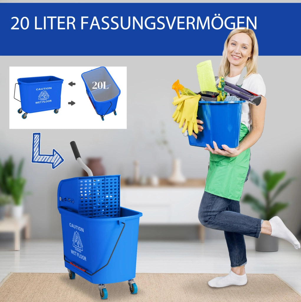 Secchio lavapavimenti 20 L con strizzatore e separatore blu