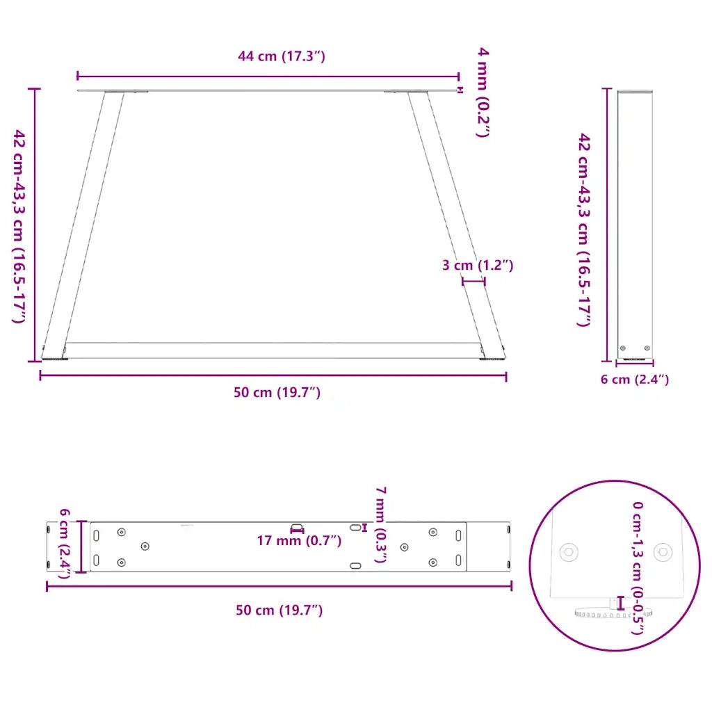 Gambe per Tavolino da Caffè a Forma di V 2 pz Nere 50x(42-43,3) cm Acciaio 4012548