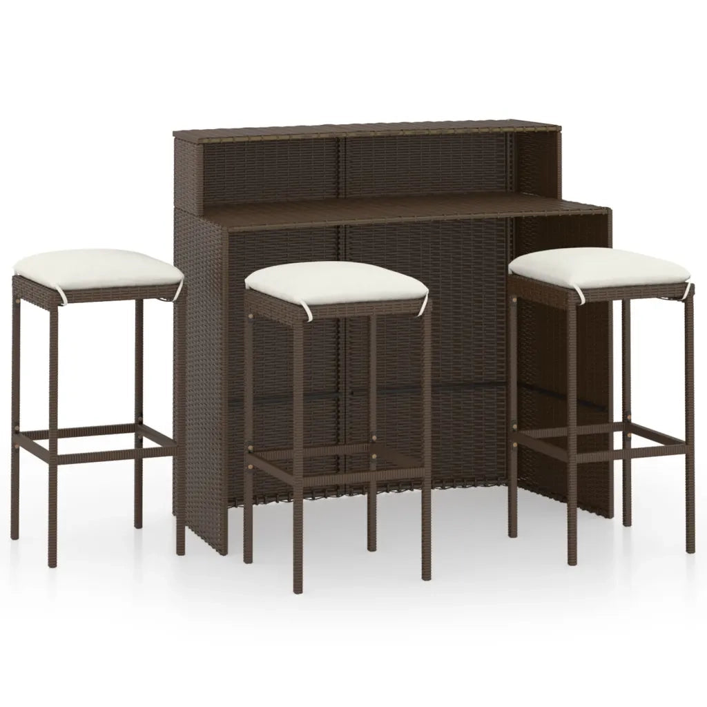 Set Bar da Giardino 4 pz | Set Salotto da Giardino con Cuscini Marrone