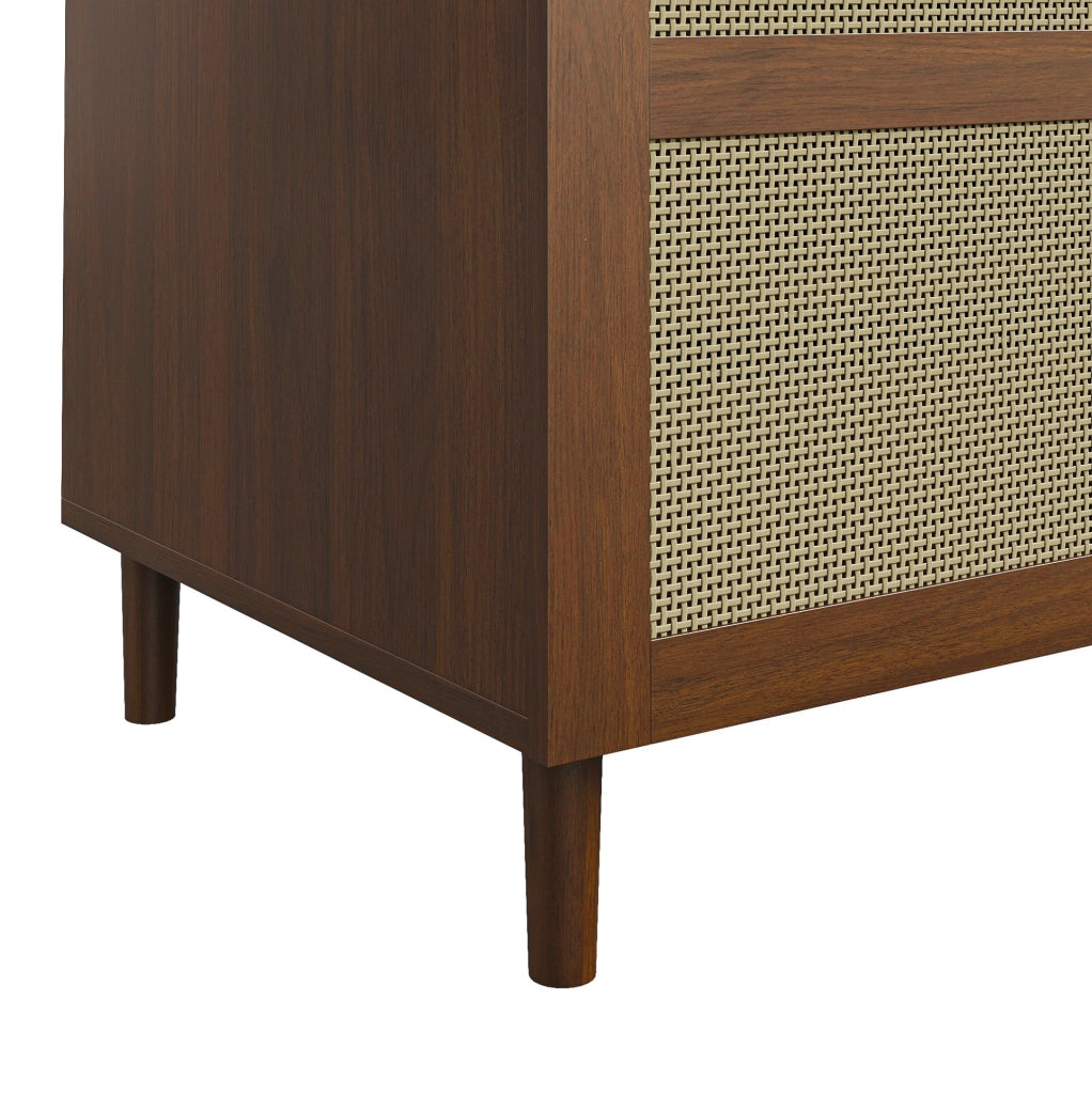 Armadio guardaroba 80x50x179 cm con ante in rattan e cassetti color noce HAVRYA