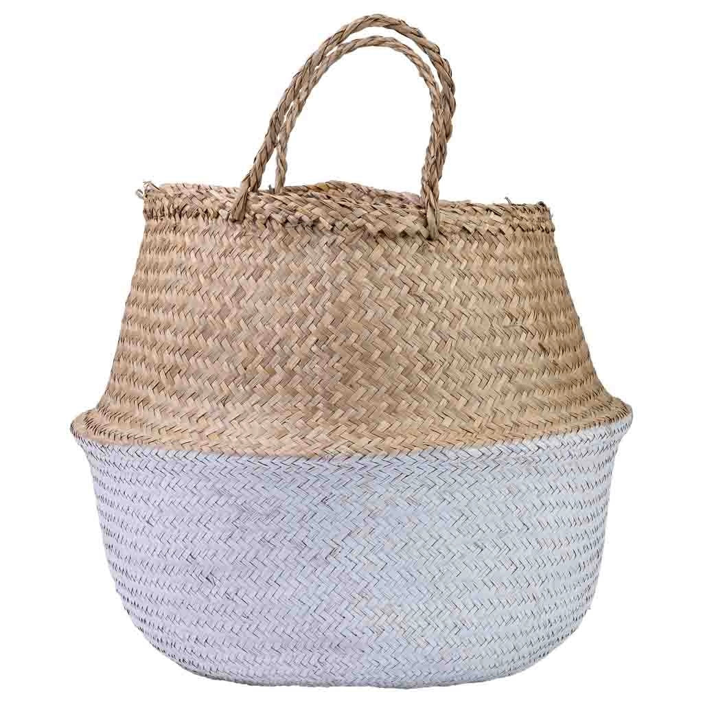Cestino naturale con manici, vernice bianca, D40x36/48h cm