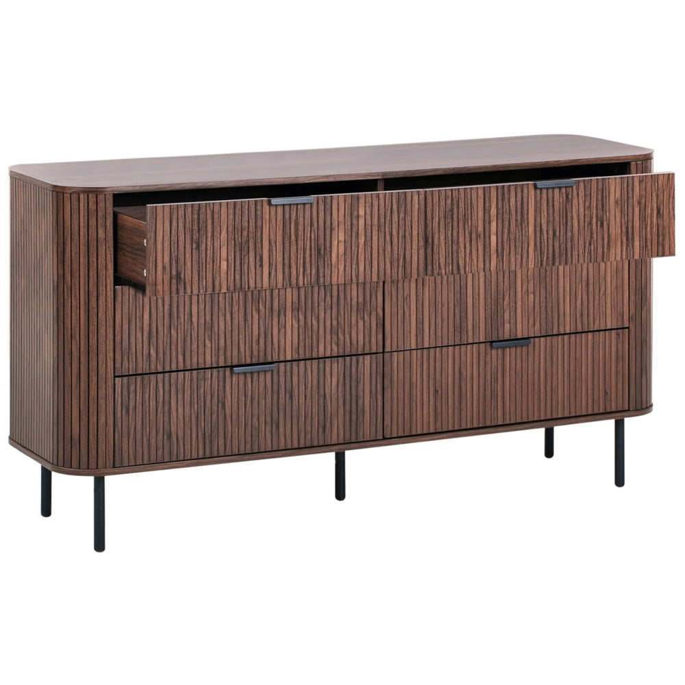 Cassettiera con 6 cassetti MDF legno chiaro gambe in metallo stile retrò