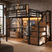 Letto a soppalco 140 × 200 cm con scrivania lunga 2 m LED scaffale regolabile MDF e metallo nero