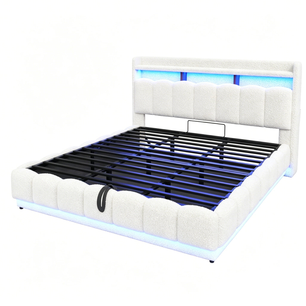 letto imbottito tessuto e metallo bianco 180 x 200 cm