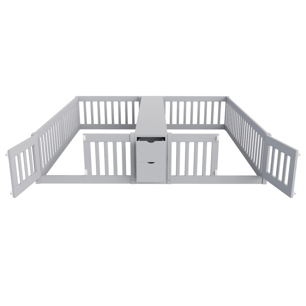 Letto per bambini 2 posti 90 × 200 cm con cassetti, ripiani centrali e sponde alte, senza materasso, grigio