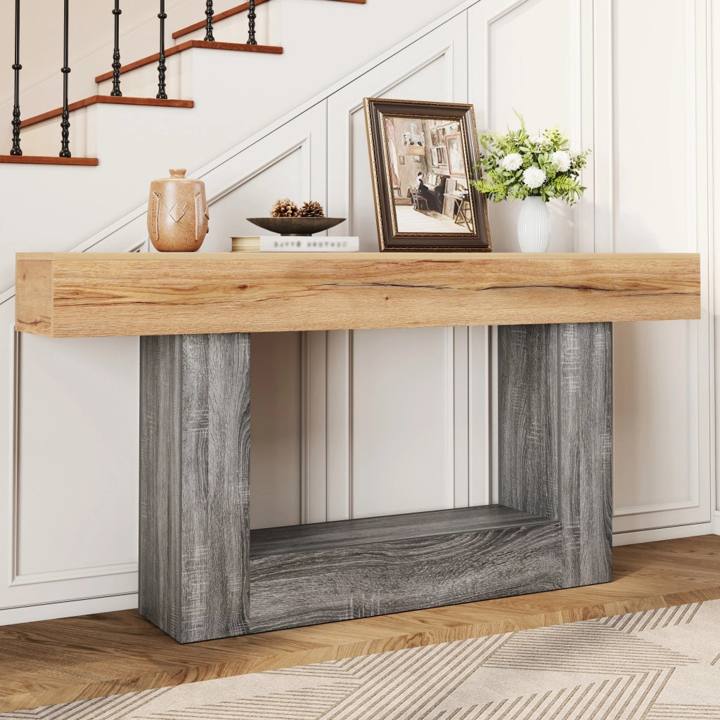 Consolle con piano spesso e ripiano inferiore in truciolare effetto legno naturale 160 × 30 × 82.5 cm