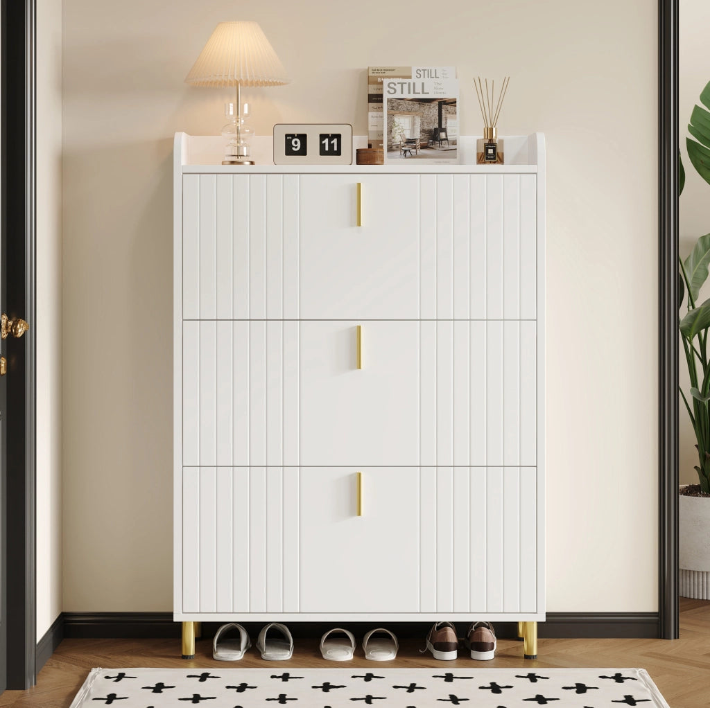 Scarpiera a 3 ante in MDF bianco opaco; 80 ¡Á 23 ¡Á 123.5 cm