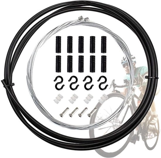 Kit di cavi per bicicletta universale - Cassetta 4 mm - Nero - Lunghezza 2 metri - Cavo anteriore 1,55 metri - Cavo posteriore 2,1 metri - Kit di cavi per bicicletta