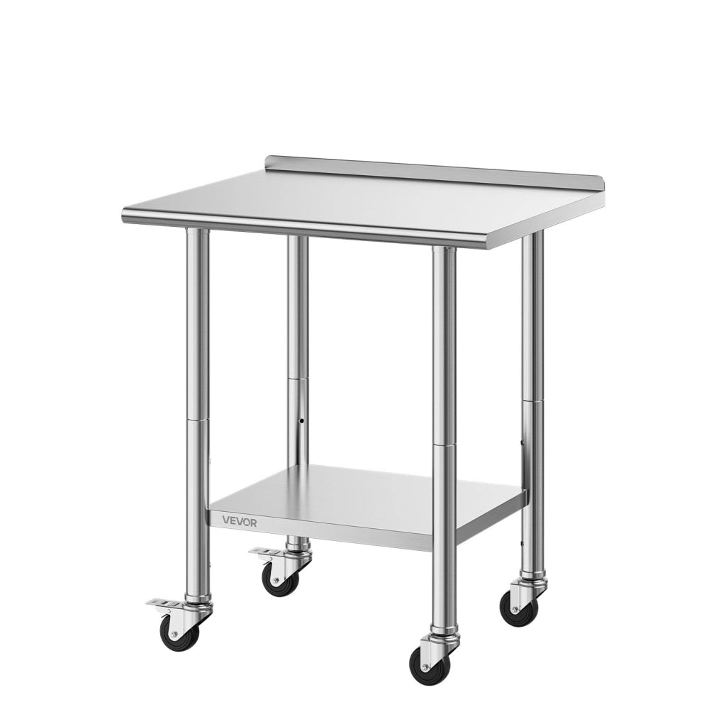 Tavolo da Lavoro in Acciaio Inox con Ruote 762 x 610 x 894 mm Carico 204 kg Tavolo per Cucina con Alzatina e Ripiano
