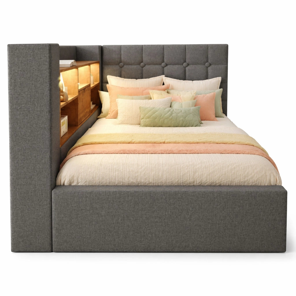 Letto singolo 90x200 cm con LED, contenitore idraulico e materasso incluso