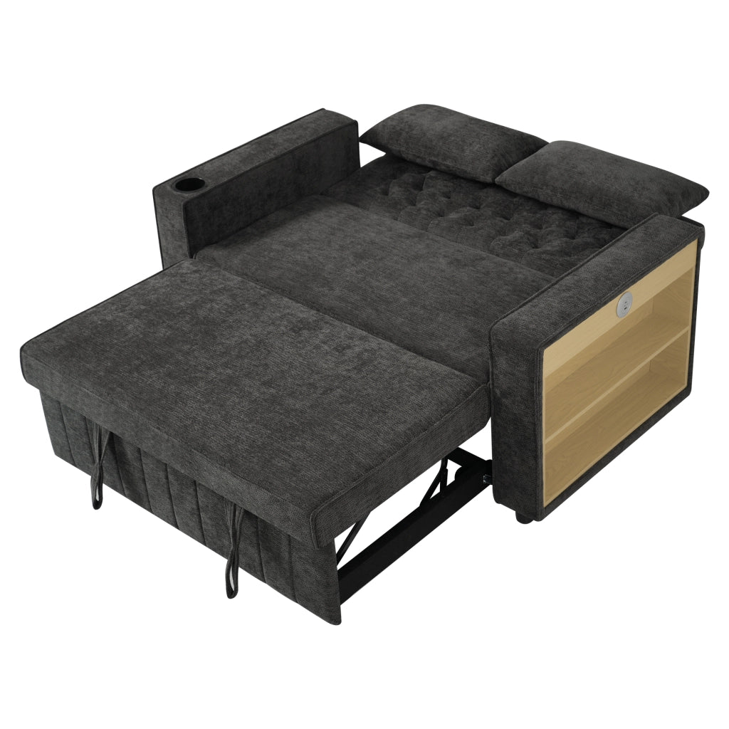 Divano Letto Multifunzione con Vano Contenitore, Portabicchieri e USB ¨C MINIMAL ¨C Grigio