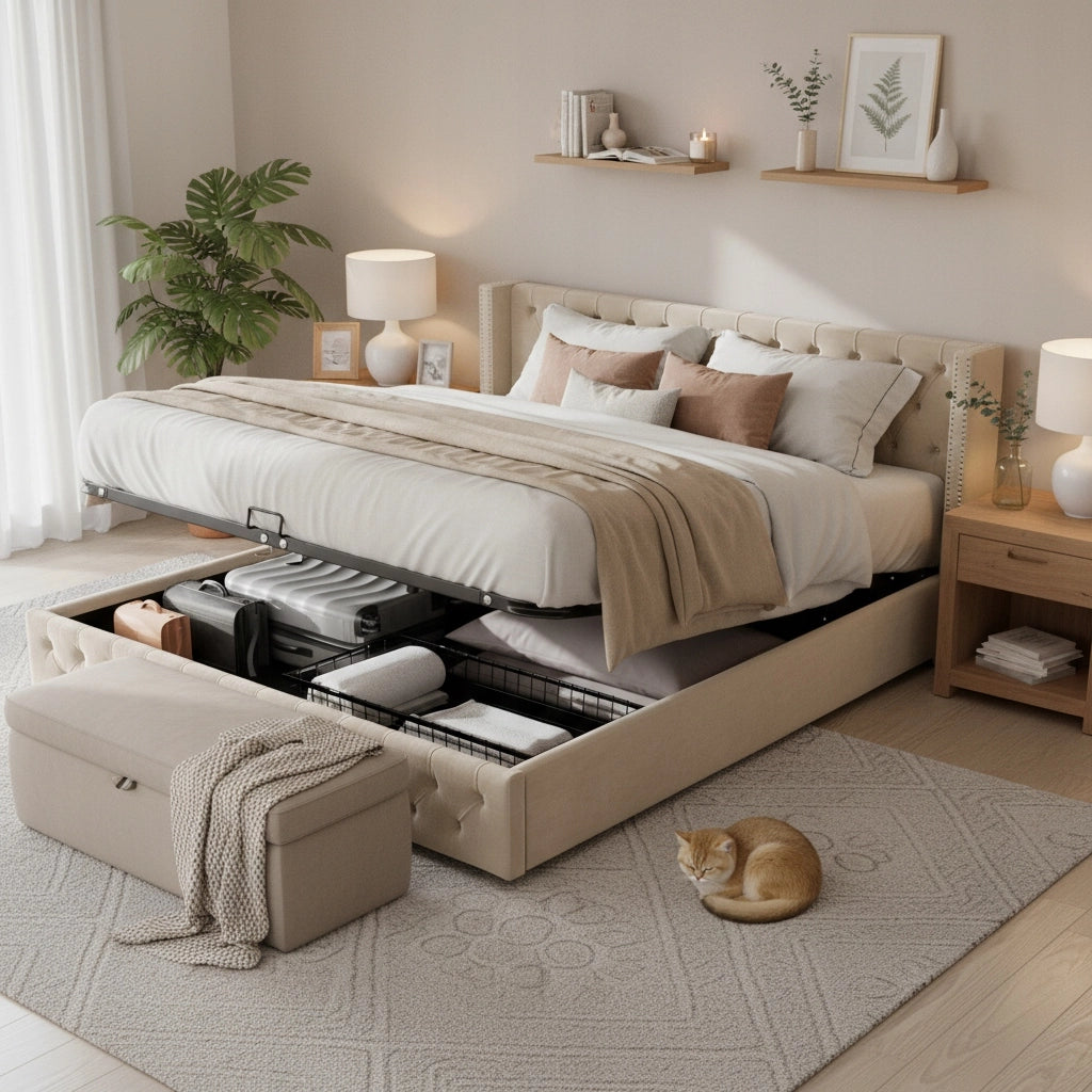 Letto imbottito 140x200 beige - Xylo