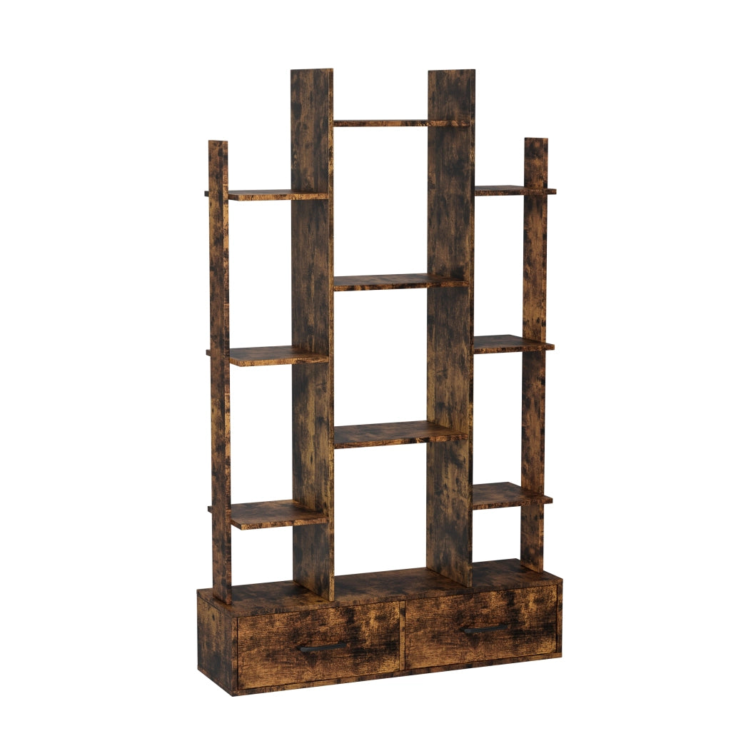 Libreria Industriale con 12 Ripiani e 2 Cassetti ¨C MINIMAL ¨C Legno Marrone