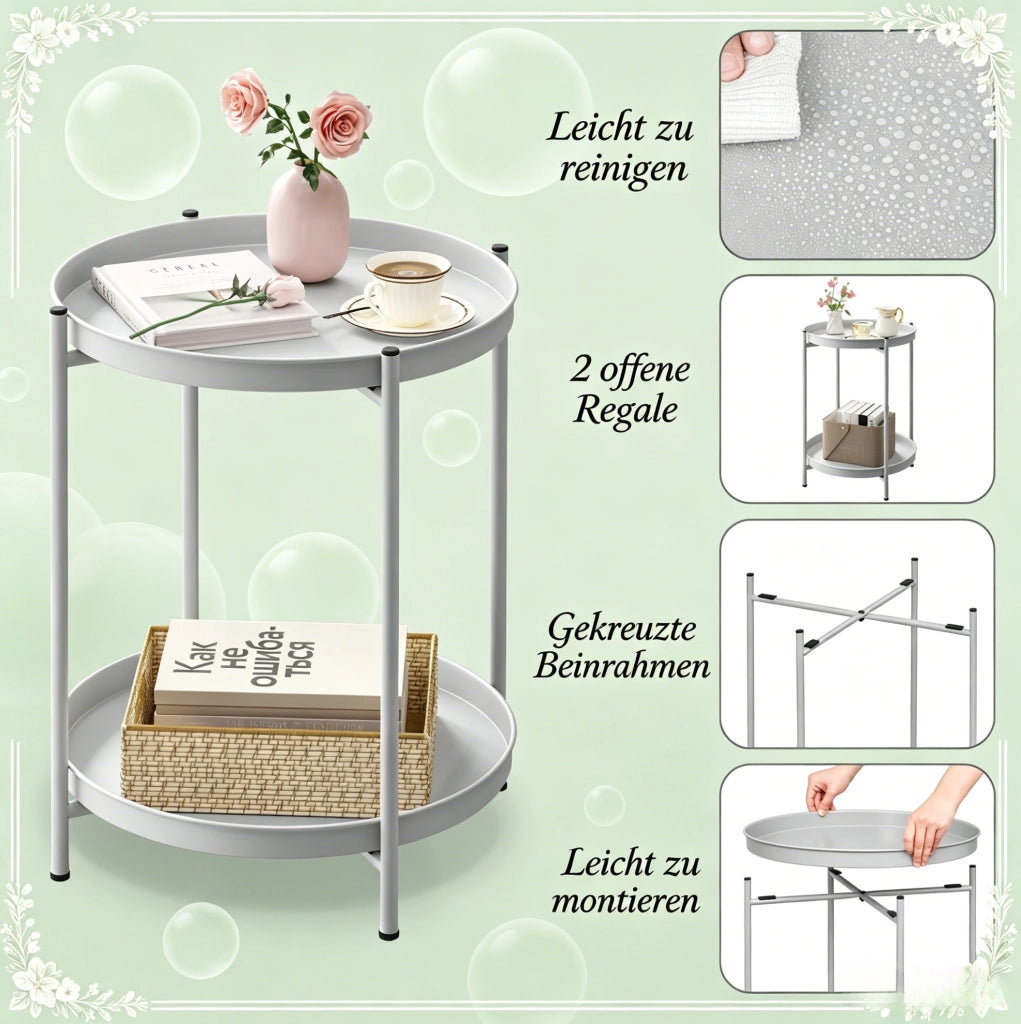 Tavolino rotondo multifunzione in metallo 44x44x53 cm, portata 20 kg, stile moderno
