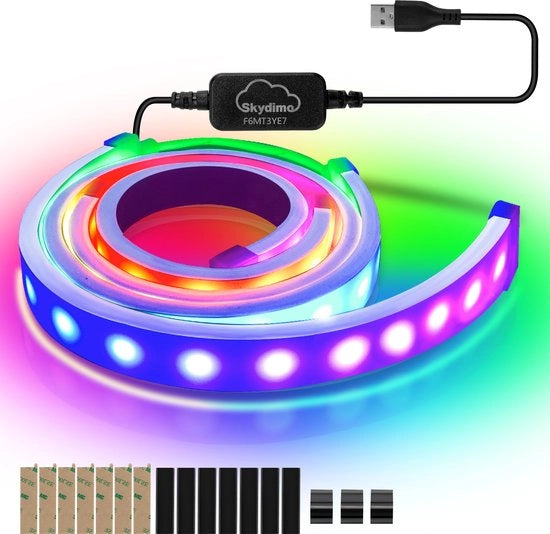 Striscia LED per scrivania gaming, Striscia LED RGBIC per monitor PC 27 pollici, illuminazione di background PC, illuminazione LED PC con controllo tramite app via USB