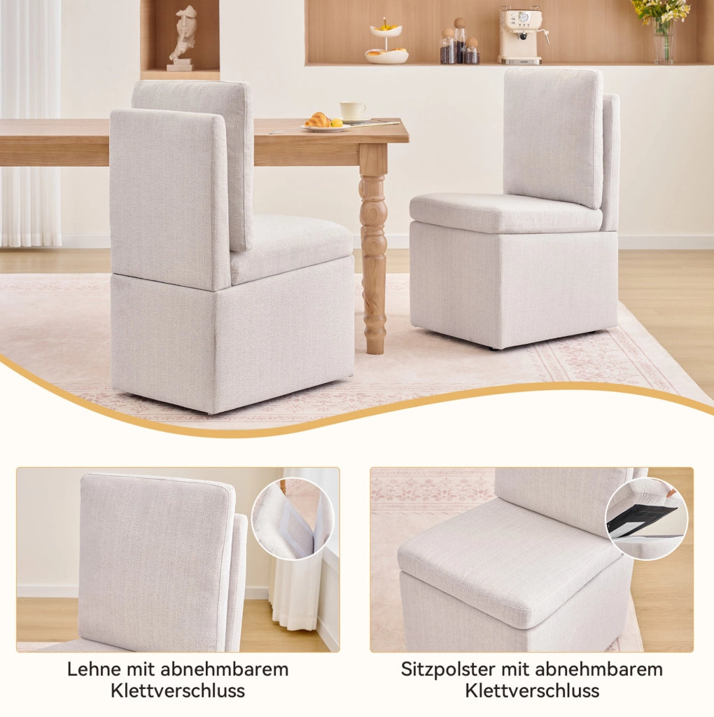 Sedia da pranzo girevole con contenitore e ruote grigio-beige