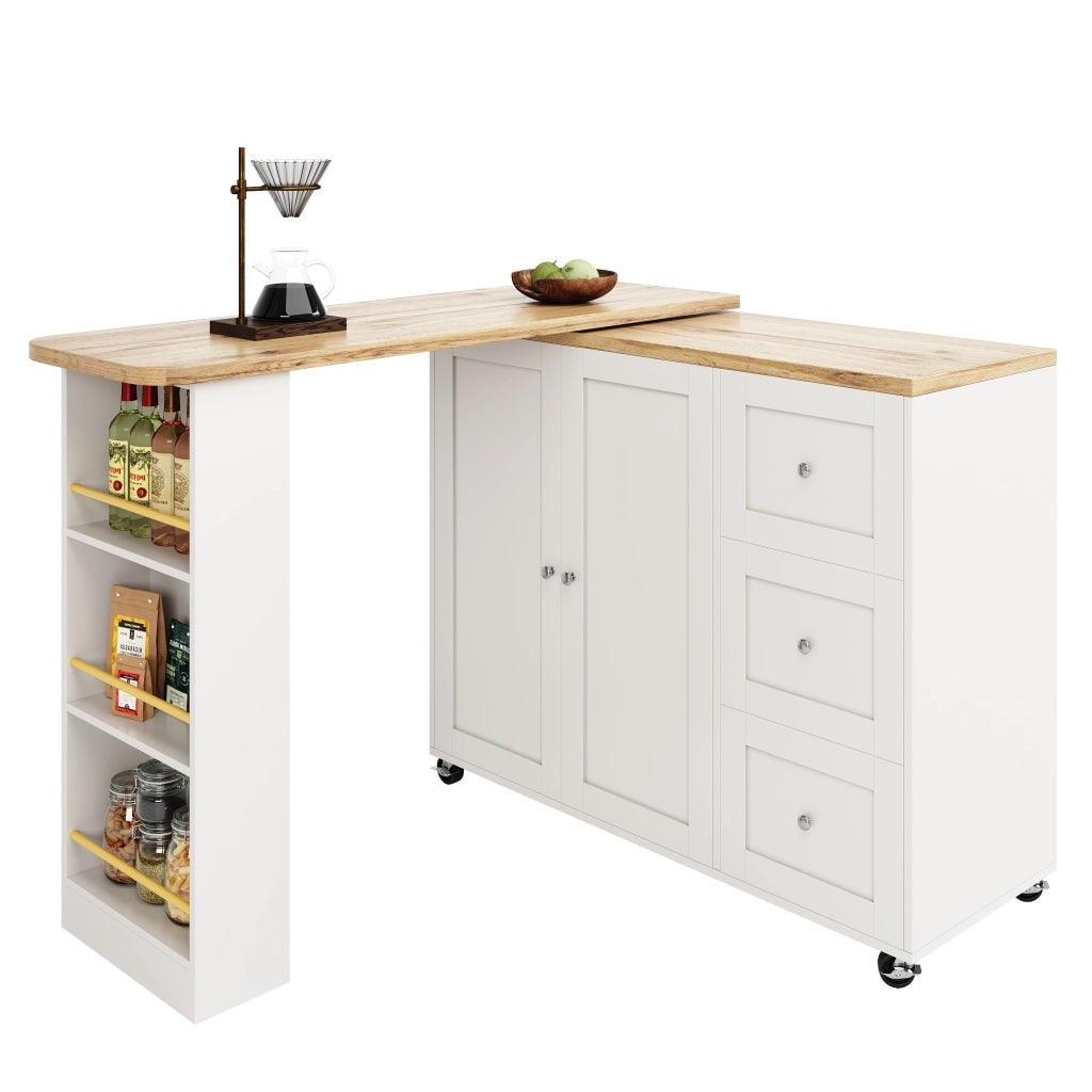 Isola cucina mobile bianca 140 x 40 x 93;5 cm con piano pieghevole in MDF effetto legno
