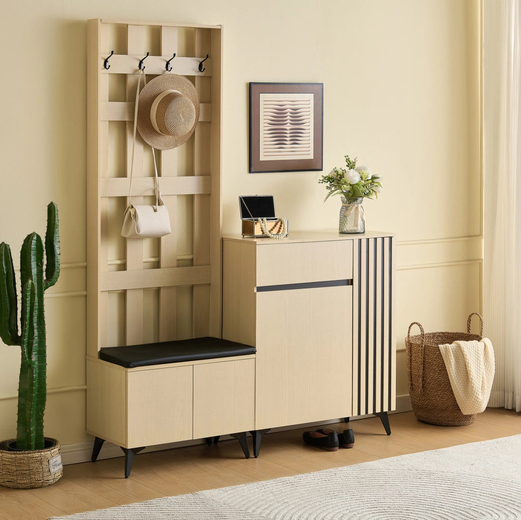Set guardaroba con panca e mobile portascarpe in MDF
