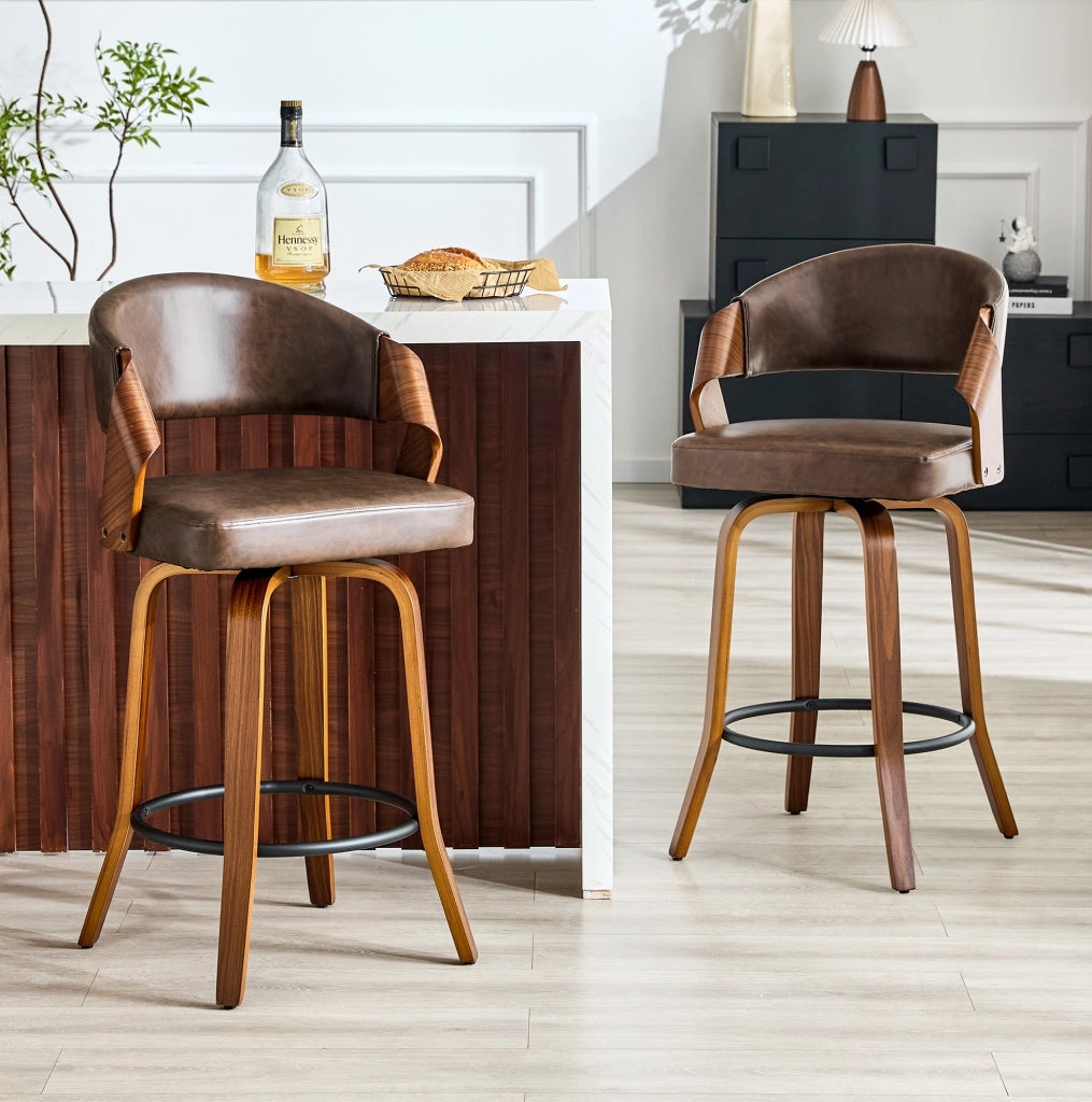 Set di 2 sgabelli da bar ULEVR con schienale, altezza seduta 66 cm, legno e similpelle marrone
