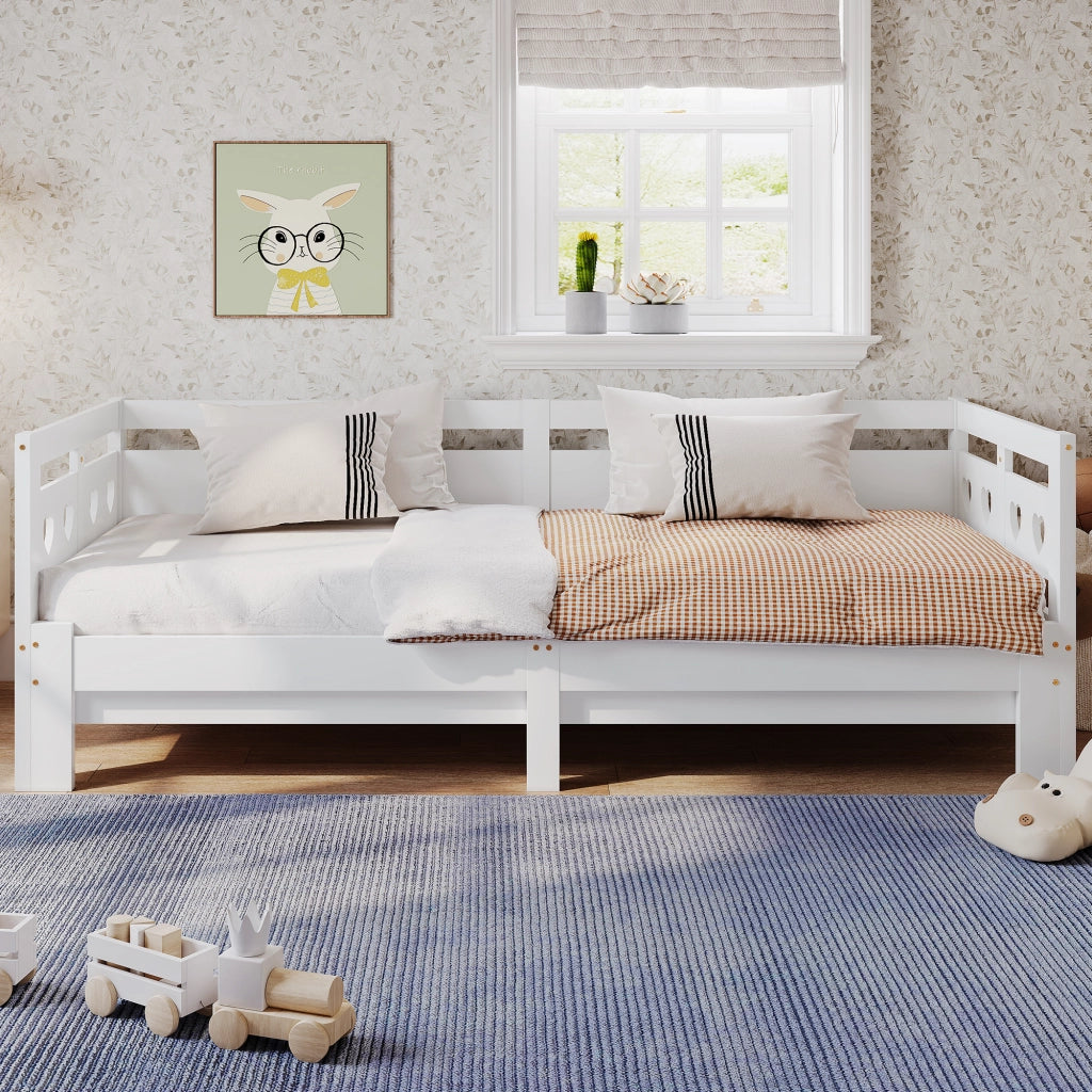 Divano letto estensibile 90 × 200 cm con seconda superficie letto in legno bianco a forma di cuore