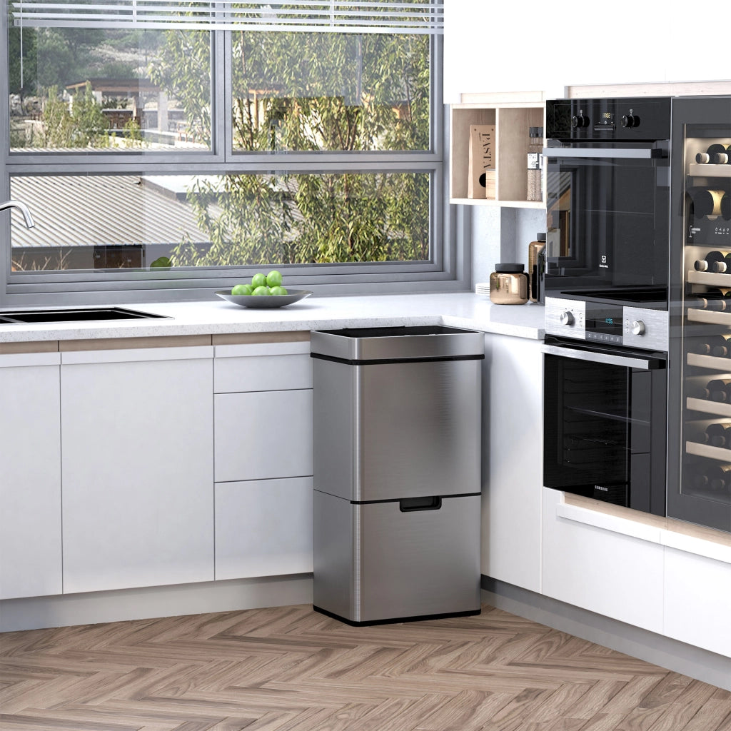 Pattumiera Automatica con Sensore 72L (47L + 2x12,5L), Cestino Differenziata in Acciaio Inox per Cucina, Argento