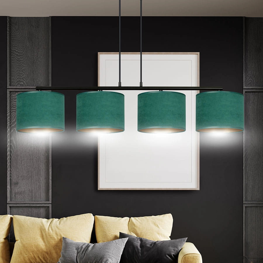 Lampadario Emibig Hilde 4 luci E27 verde oro nero tessuto