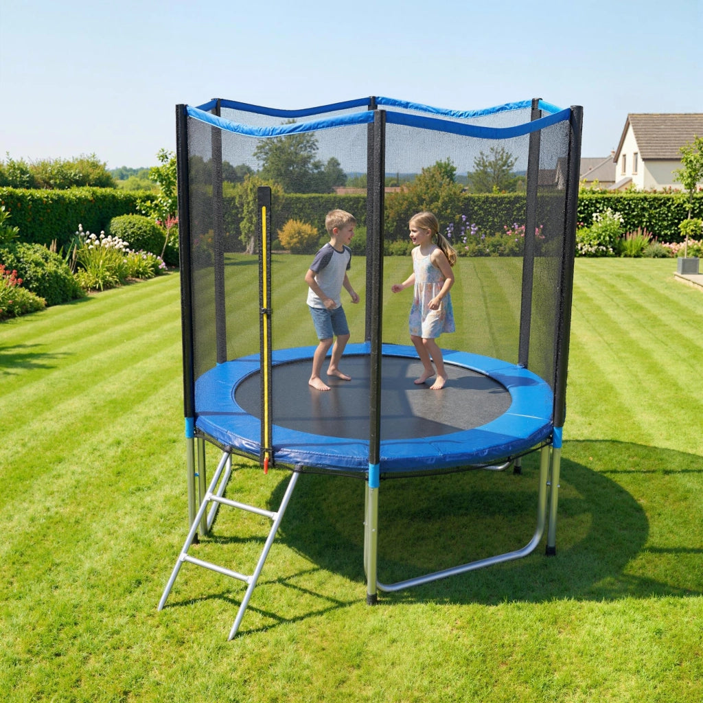 Trampolino da Giardino per Bambini con Rete di Sicurezza e Scala ¨C Minimal ¨C Blu ?244 cm