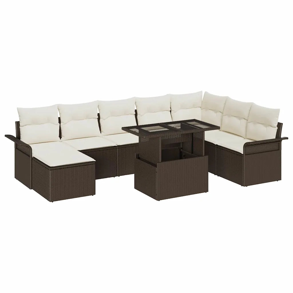 Set Divano da Giardino con cuscino 9 pcs Marrone polyrattan 3348334