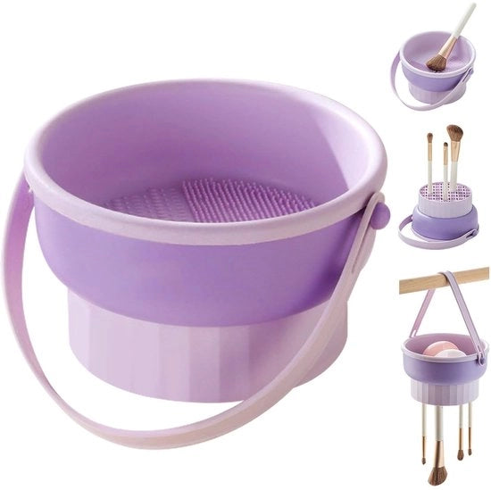 Spazzolino per la pulizia del trucco - Manicotto in silicone - Spazzolino con custodia portatile - Panno rimovibile - Ideale per la pulizia - Custodia per la pulizia del trucco - Spazzolino per la pulizia del trucco con custodia portatile