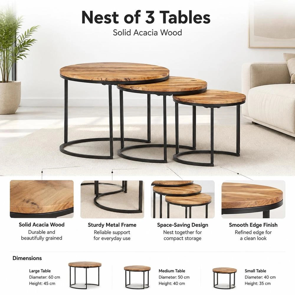 Nest Of Tables 3 Pcs. Solid Acacia Wood